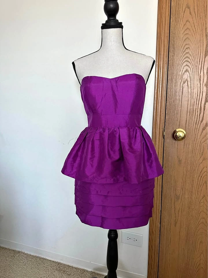 Forever 21 Strapless Peplum Dress Purple Mini XS S Party
