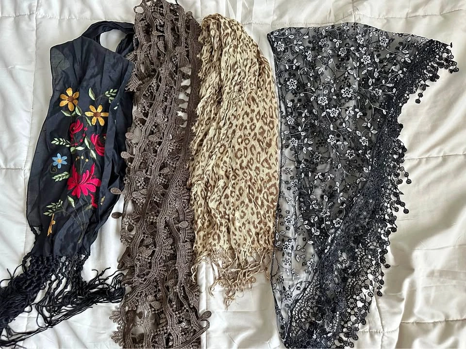 4 Fashion Scarves Lace Floral Fringe Leopard Boho
