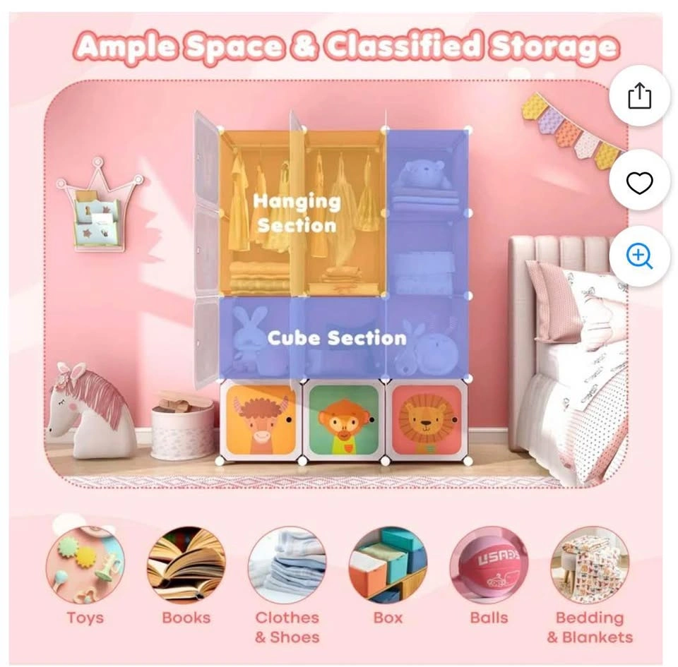 12-Cube Kids Wardrobe Baby Dresser Armoire Closet Pink - photo 5