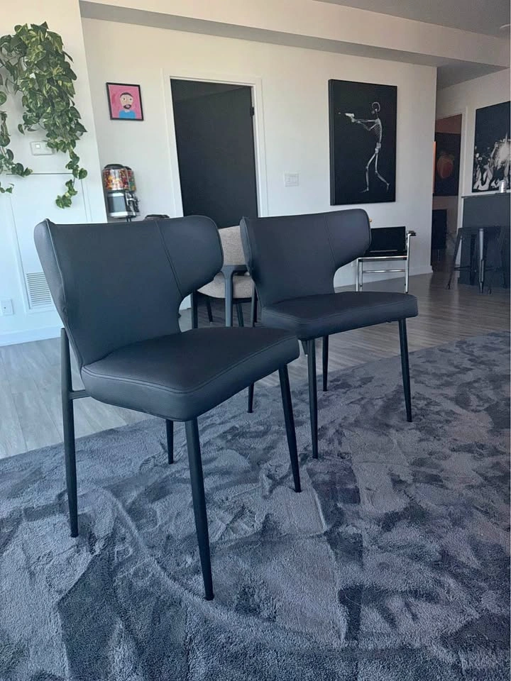 (SET OF 2) Black Leather Modern Dining Chairs