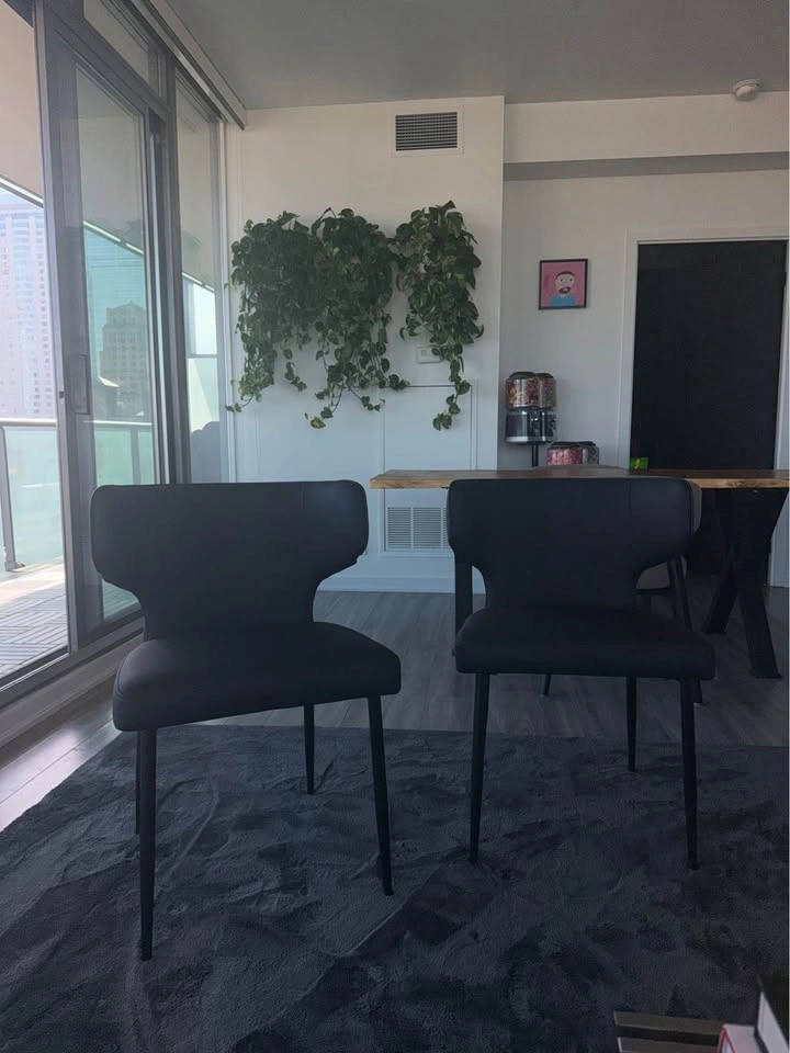 (SET OF 2) Black Leather Modern Dining Chairs - photo 2