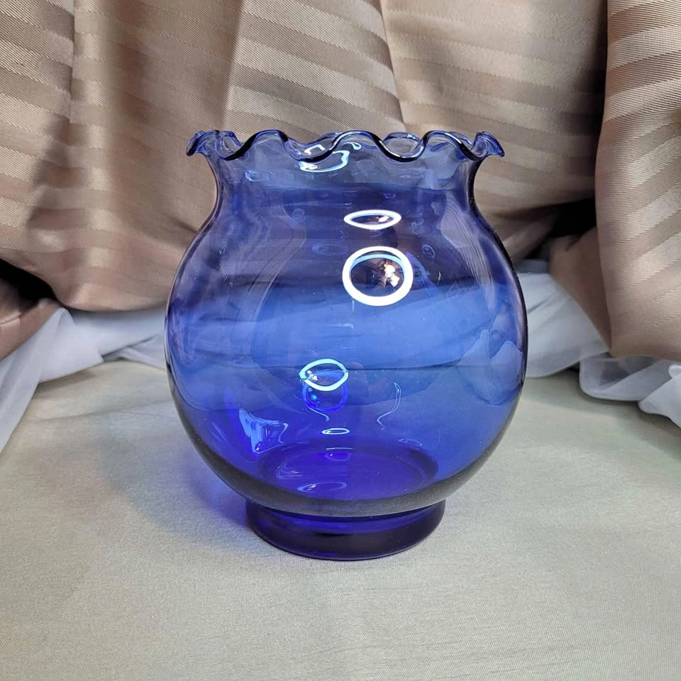 Vintage Cobalt Blue Glass Vase 5 1/4" x 3 3/4"
