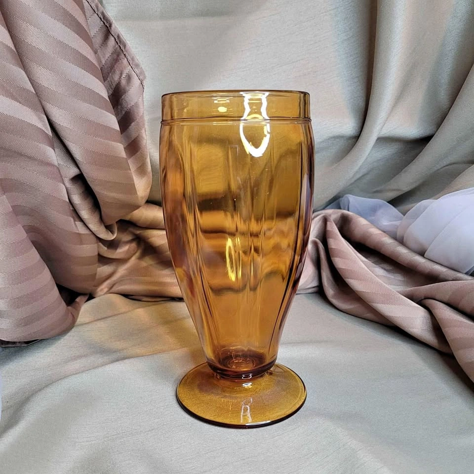 Vintage Amber Glass Vase - 8" Tall