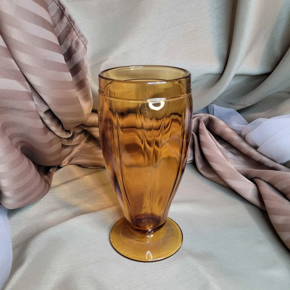Vintage Amber Glass Vase - 8" Tall - photo 2
