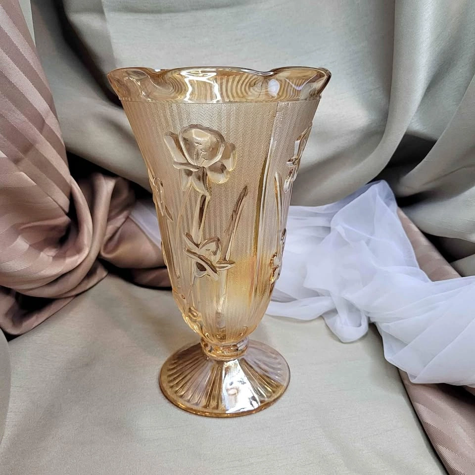 Vintage Jeannette Carnival Glass Marigold Vase