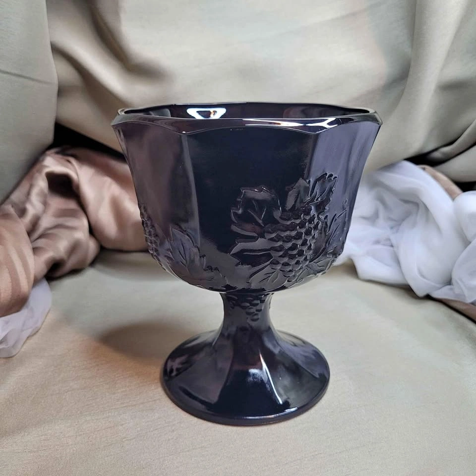 Vintage Black Glass Pedestal Vase/Compote