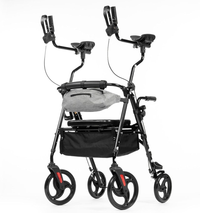 Upright Rollator Walker with Armrests – 10" Wheels, Padded Seat