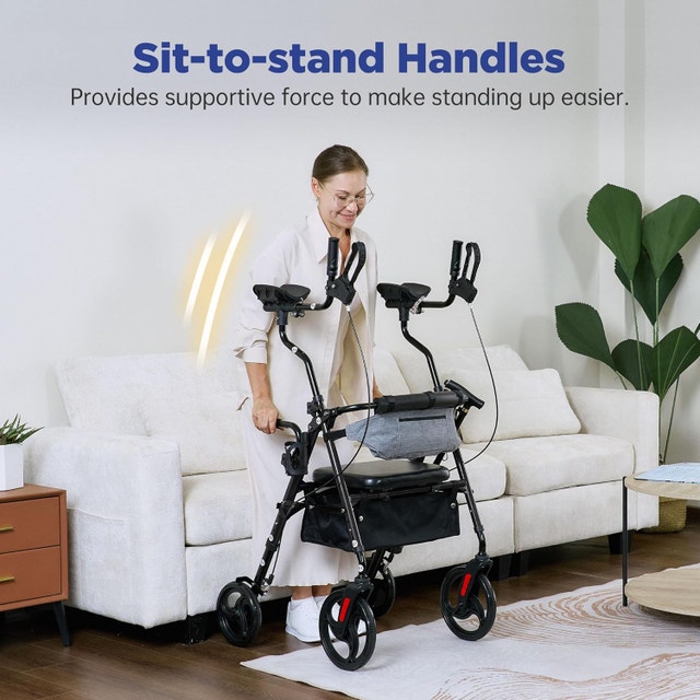 Upright Rollator Walker with Armrests – 10" Wheels, Padded Seat - photo 4