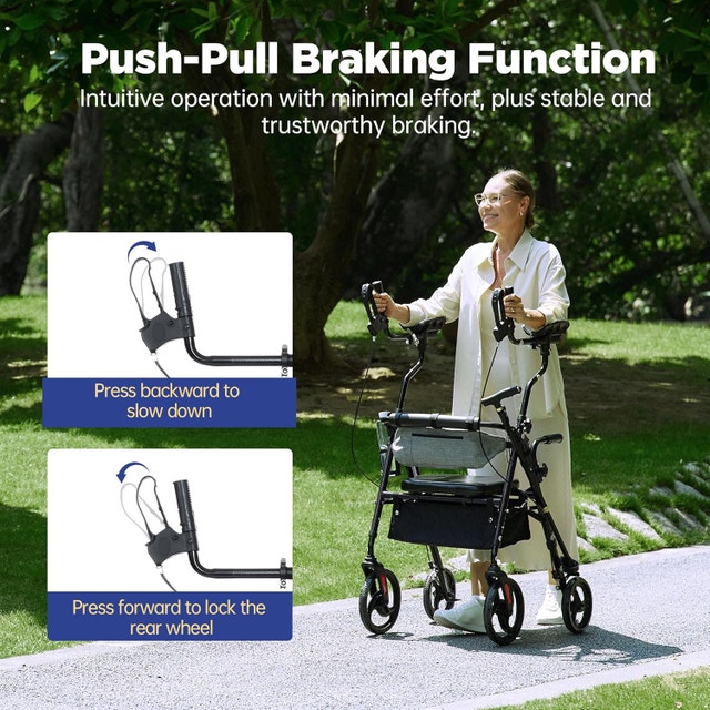 Upright Rollator Walker with Armrests – 10" Wheels, Padded Seat - photo 5