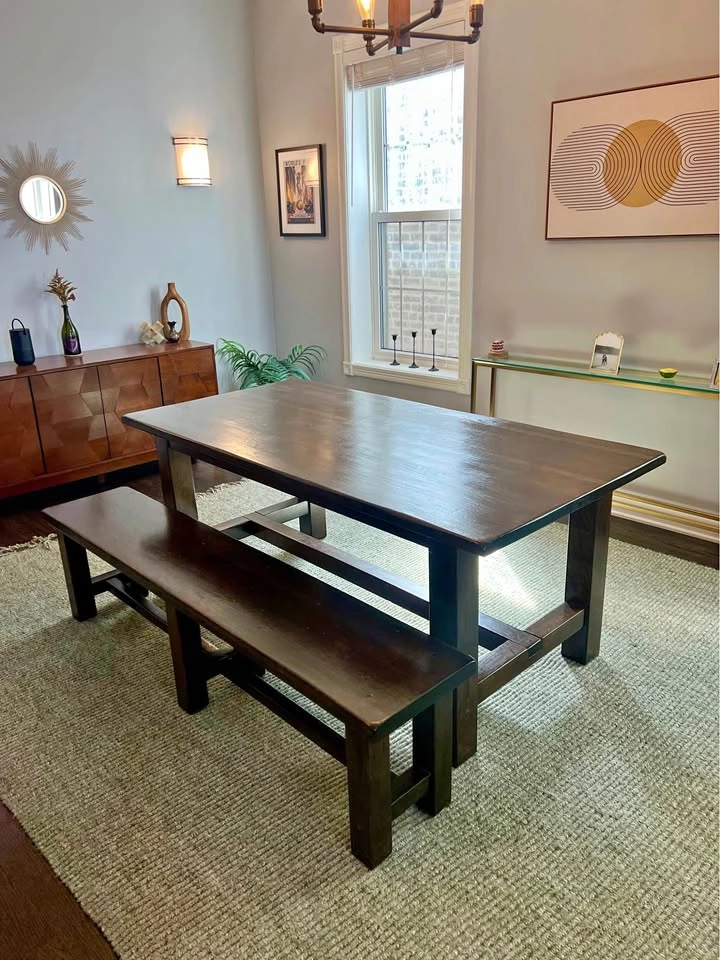 Pottery Barn Dark Wood Dining Table & Bench
