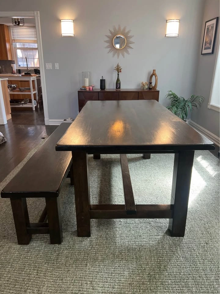 Pottery Barn Dark Wood Dining Table & Bench - photo 2
