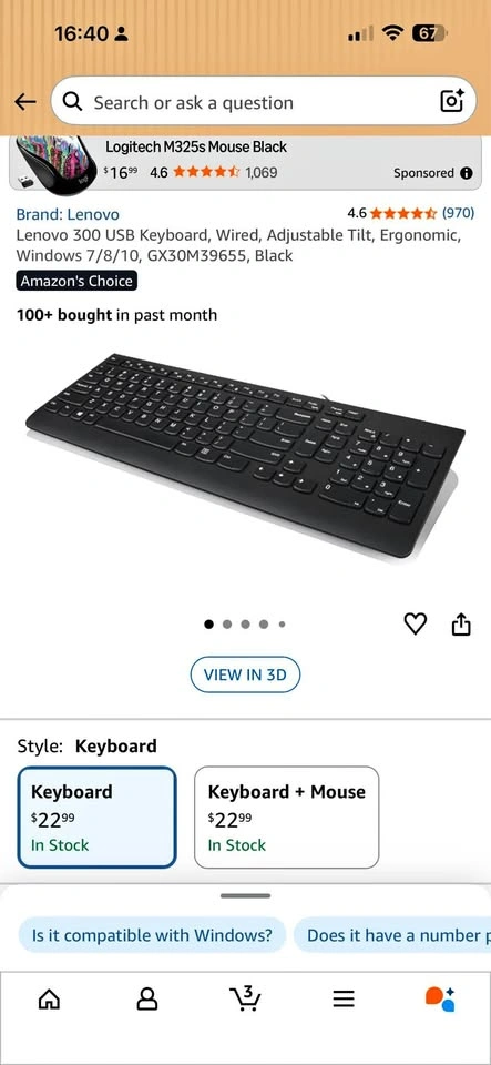 Lenovo 300 USB Wired Keyboard