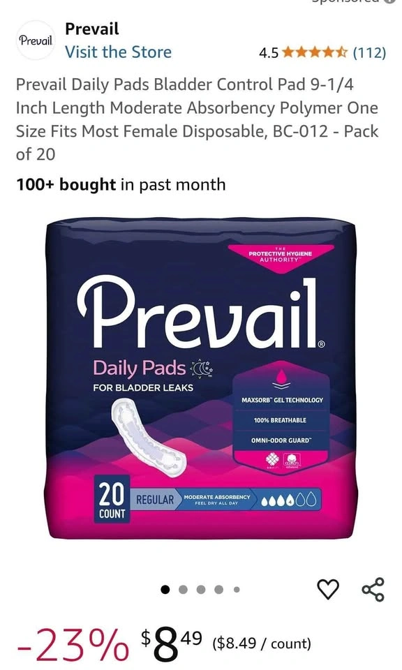 Prevail Daily Pads Bladder Control - 9 packs available - photo 3