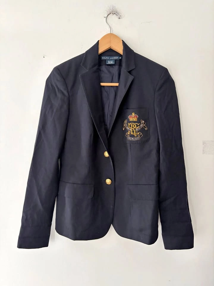 Vintage Ralph Lauren Embroidered Crest Women's Wool Blazer Size