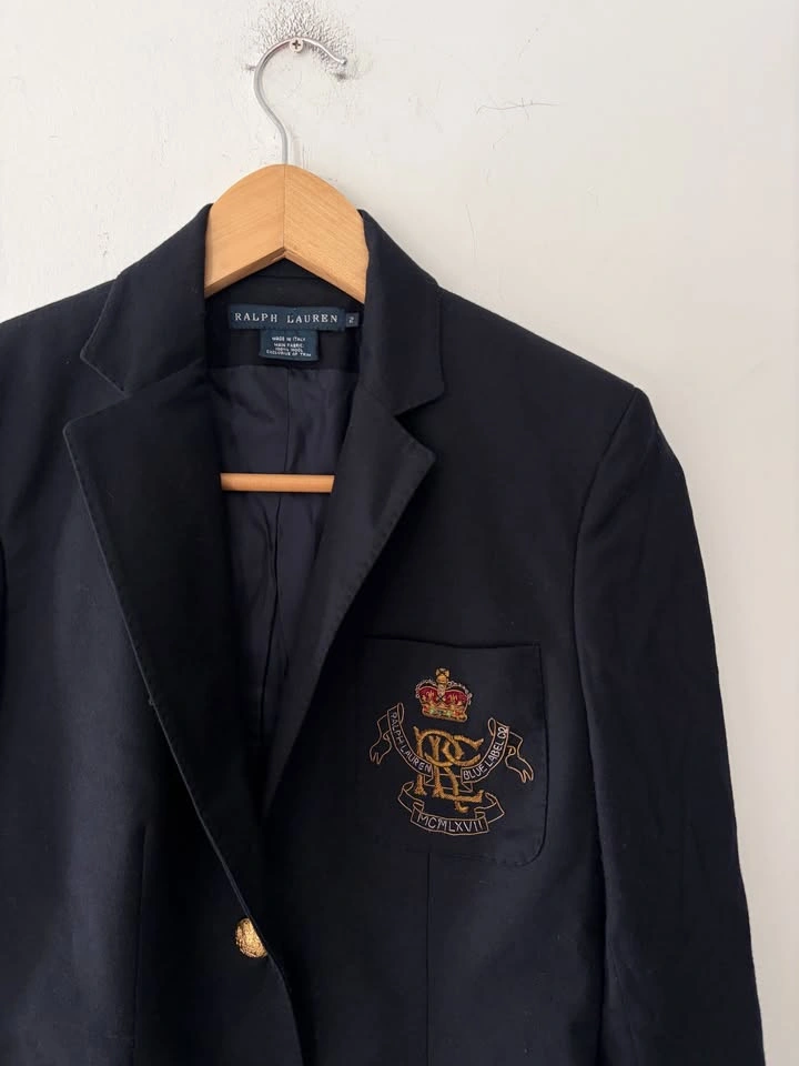 Vintage Ralph Lauren Embroidered Crest Women's Wool Blazer Size - photo 2