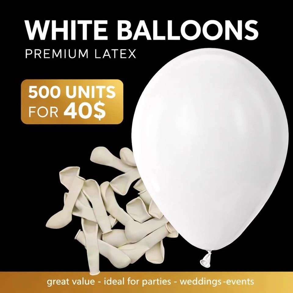 White 9 inch Latex Balloons - 500 Units