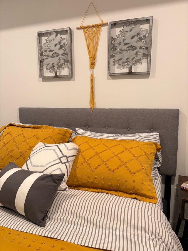 FREE - Grey Upholstered Headboard by Andover Mills - Queen Size