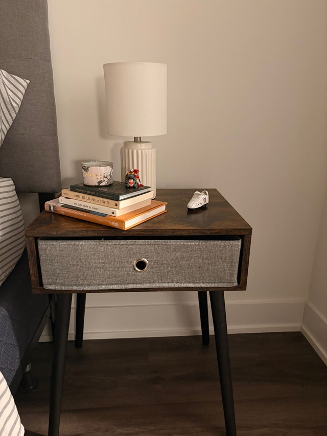 2 Nightstands / End Tables with fabric storage drawer