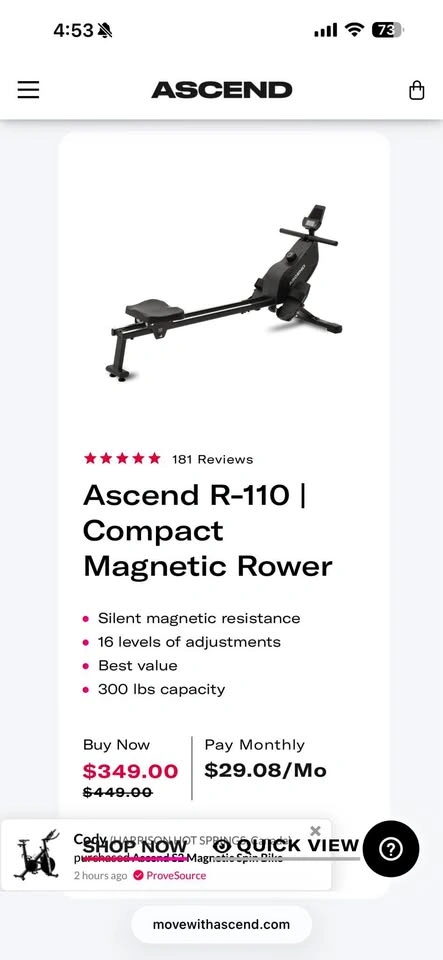Ascend R -110 Compact Rowing Machine