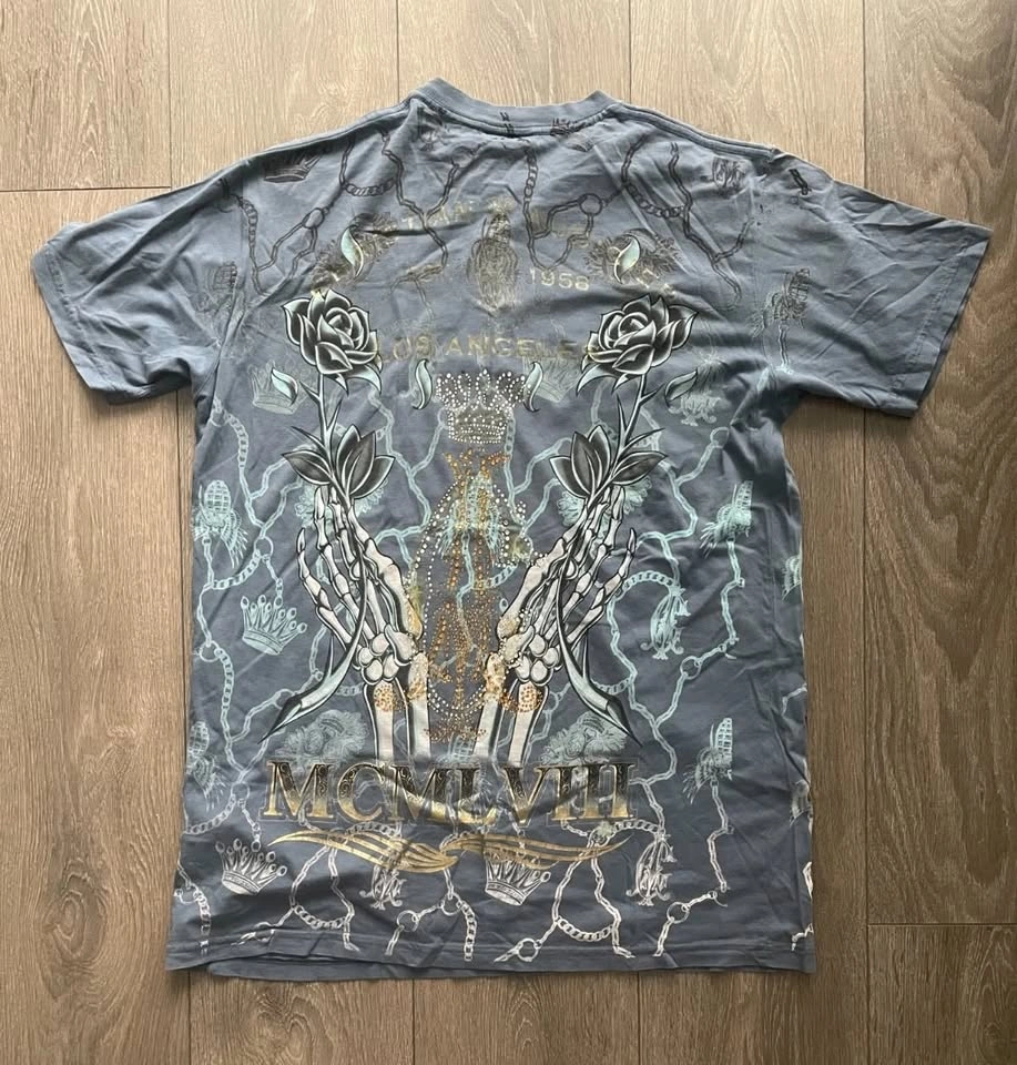 Vintage Christian Audigier Skull Rose T-shirt Size L - photo 4