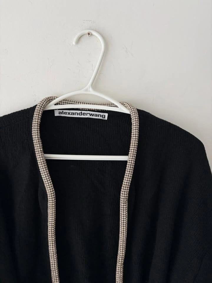 Alexander Wang Crystal Necklace Cropped Wool Cardigan L - photo 2