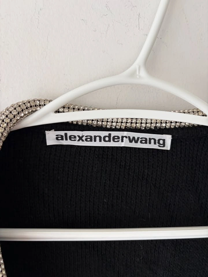 Alexander Wang Crystal Necklace Cropped Wool Cardigan L - photo 3