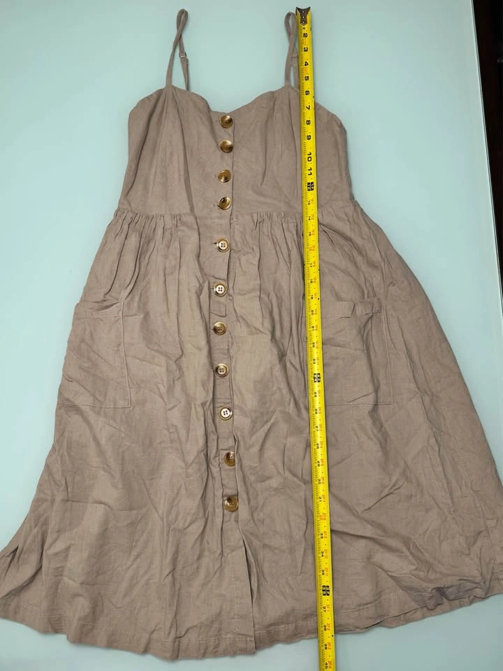 MOD REF Linen Blend Button Midi Dress - Tan Large - photo 5