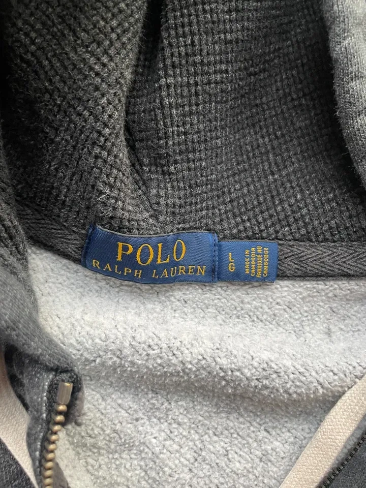 Vintage Polo Ralph Lauren Zip Up Gray Hoodie Size L - photo 2