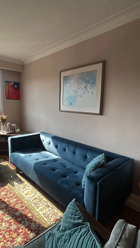 LORETTA Mid-Century Modern Blue Velvet 3-Seater Sofa - photo 3