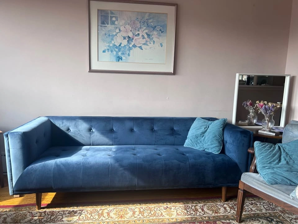LORETTA Mid-Century Modern Blue Velvet 3-Seater Sofa - photo 4