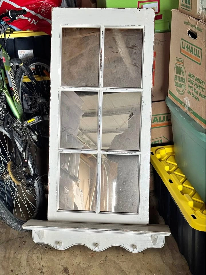 Antique Wall Mirror with Shelf and Hooks