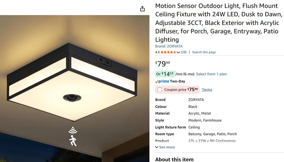 24W Motion Sensor Outdoor Light - Dusk to Dawn, 3CCT, Black - photo 2