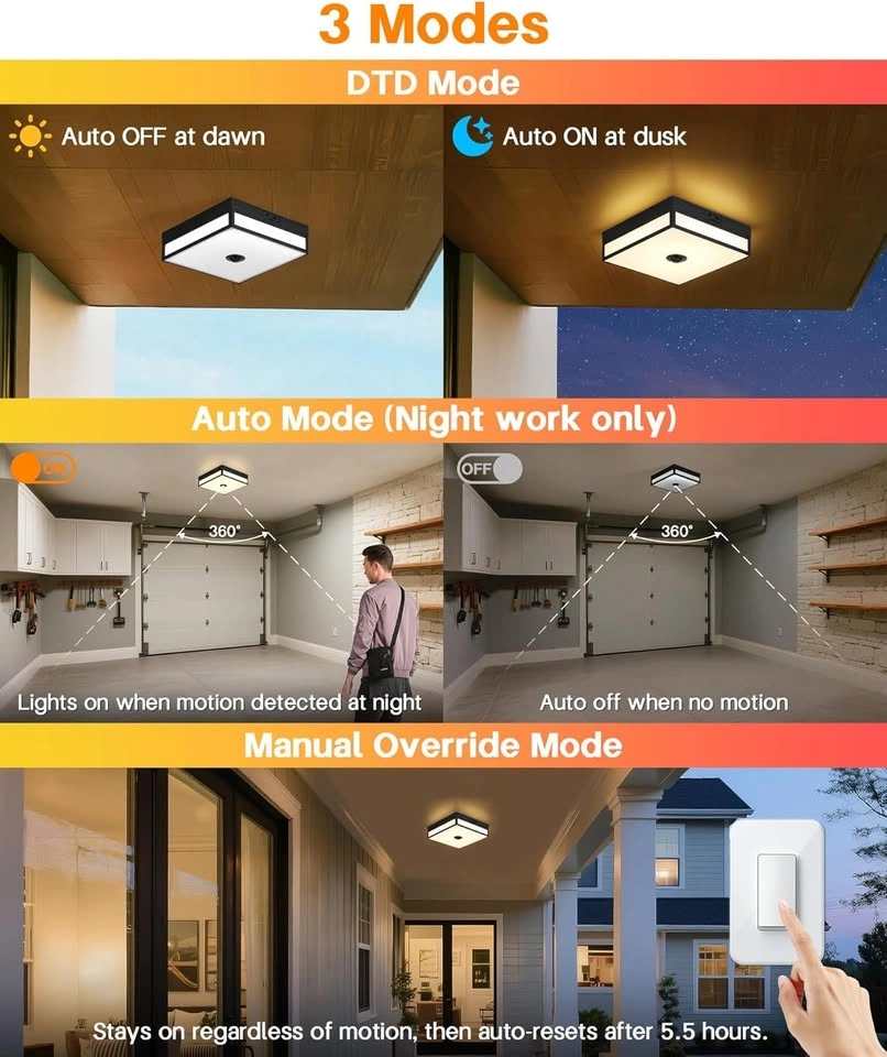 24W Motion Sensor Outdoor Light - Dusk to Dawn, 3CCT, Black - photo 3