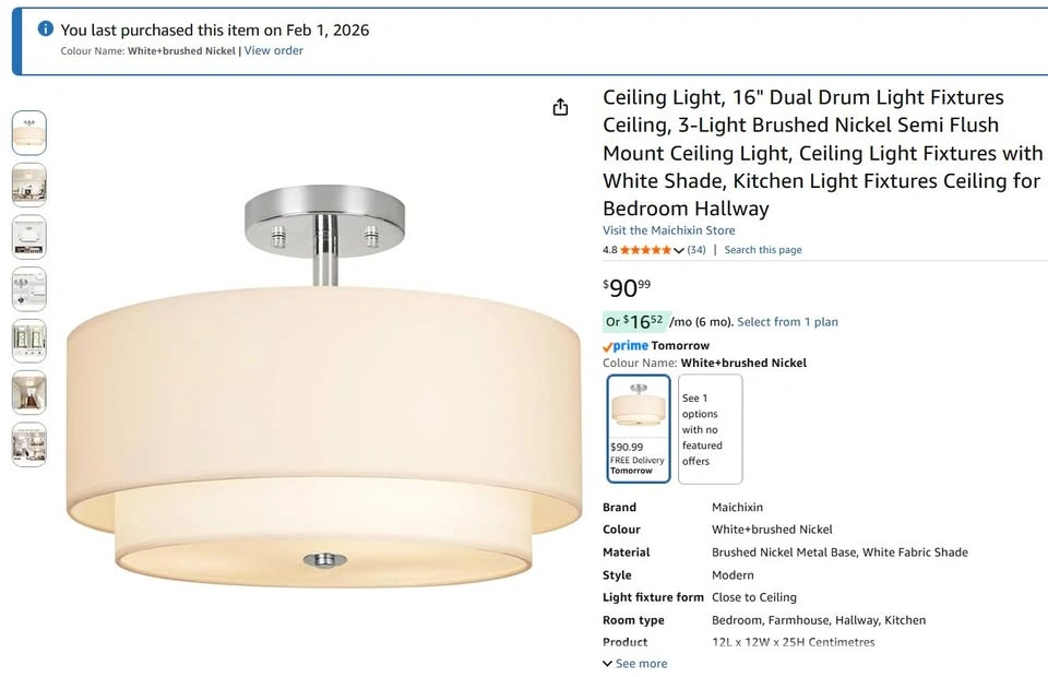 16" Dual Drum Semi Flush Mount Ceiling Light - Brushed Nickel - photo 2