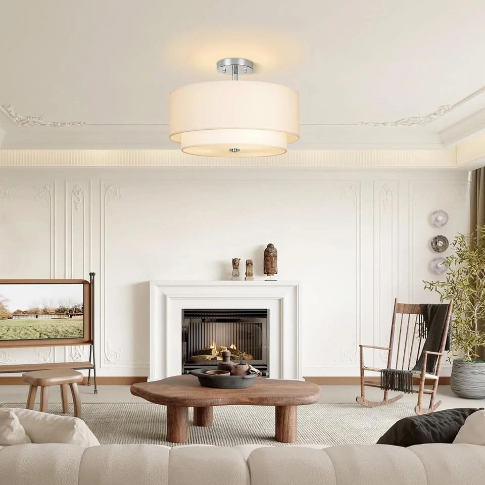 16" Dual Drum Semi Flush Mount Ceiling Light - Brushed Nickel - photo 3