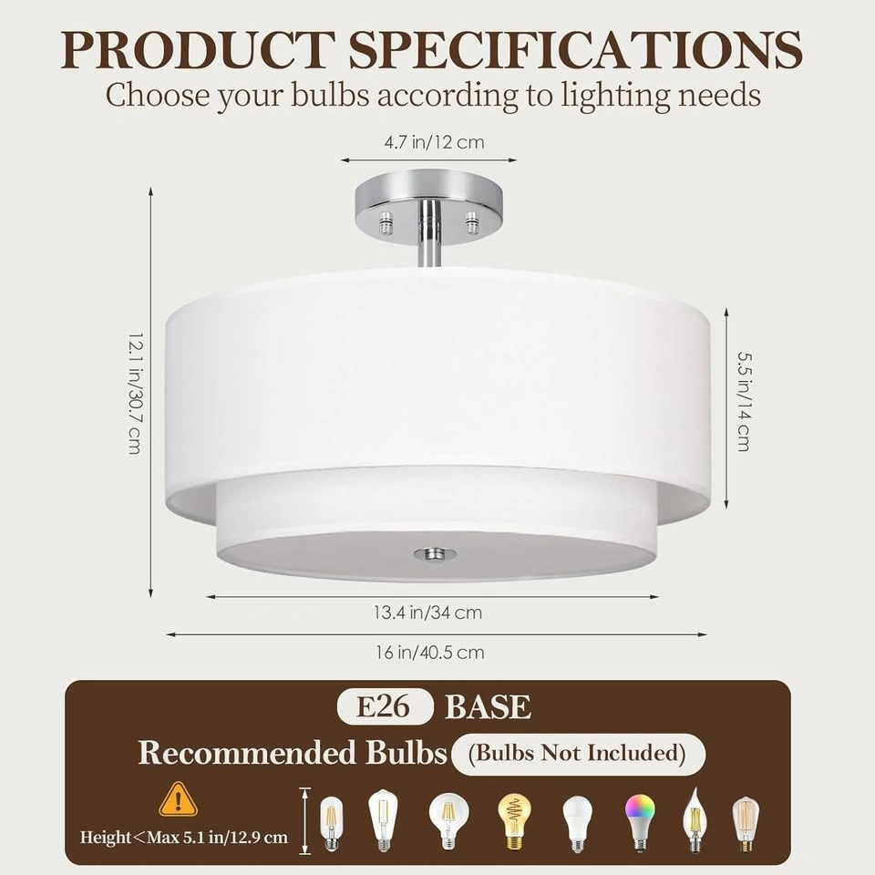 16" Dual Drum Semi Flush Mount Ceiling Light - Brushed Nickel - photo 4