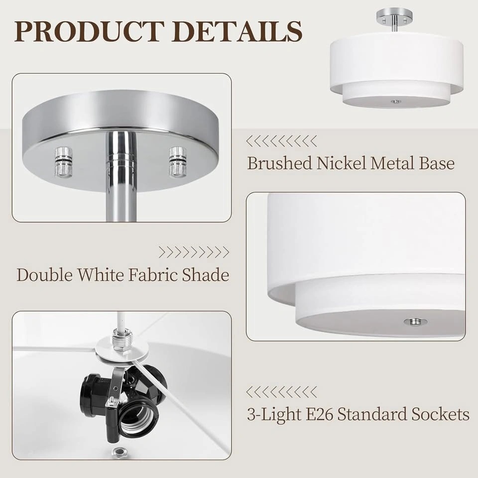 16" Dual Drum Semi Flush Mount Ceiling Light - Brushed Nickel - photo 5