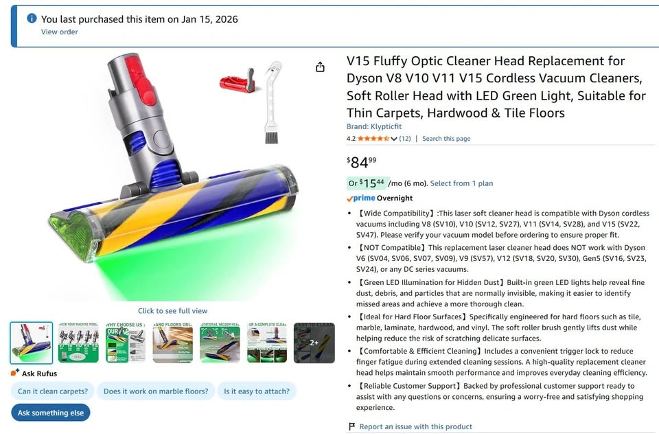 Fluffy Soft Roller Cleaner Head for Dyson V8 V10 V11 V15 – LED G - photo 2