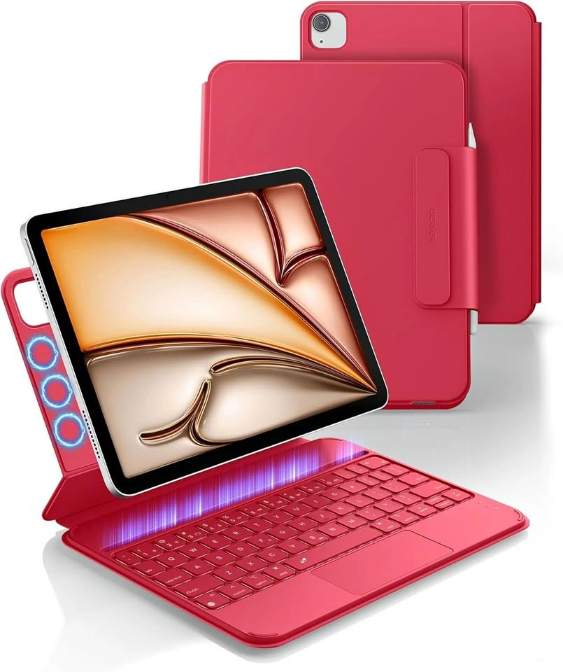 iPad Air 11" & Pro 11" Keyboard Case - Rose Red, Backlit