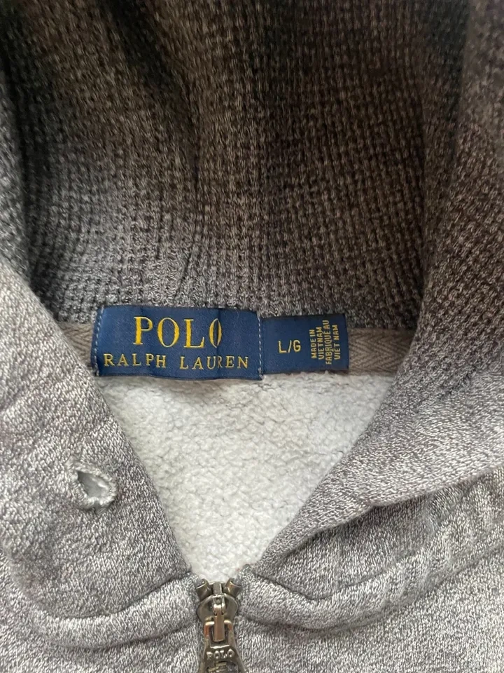 Vintage Polo Ralph Lauren Full Zip Gray Hoodie Size L - photo 2
