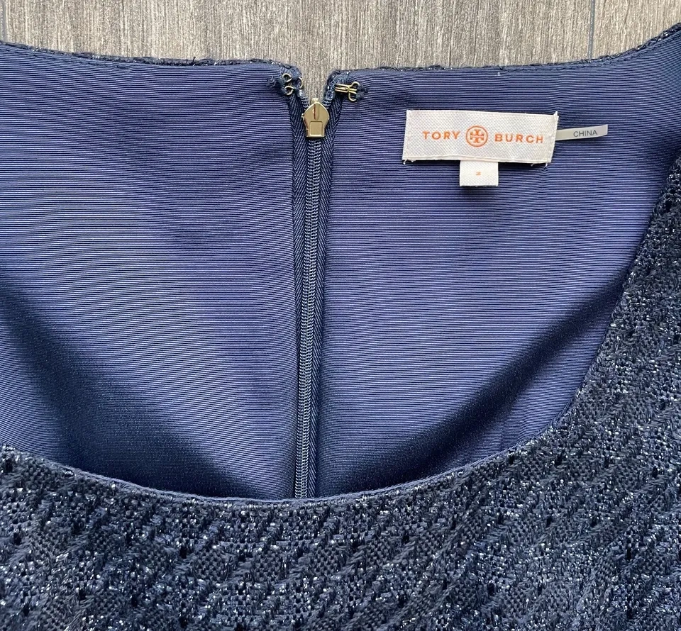 Tory Burch Emma Navy Blue Metallic Tweed Dress Size 2 - photo 2