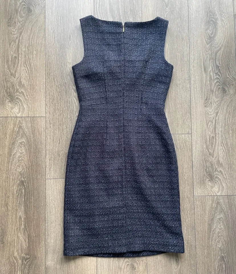 Tory Burch Emma Navy Blue Metallic Tweed Dress Size 2 - photo 4