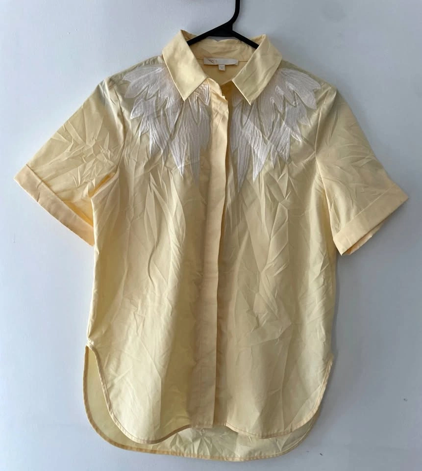 MAJE Feather Embroidered Western Poplin Shirt Size 1