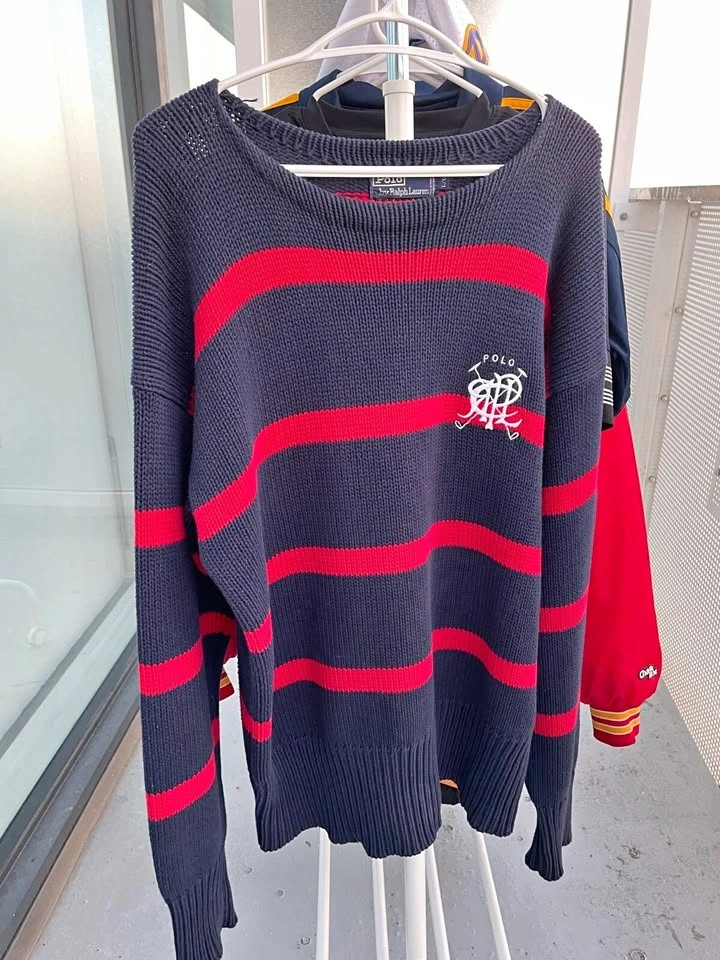 Vintage Polo Ralph Lauren Navy Striped Knit Sweater L