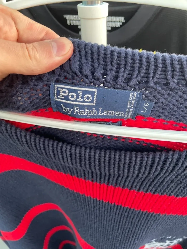 Vintage Polo Ralph Lauren Navy Striped Knit Sweater L - photo 2