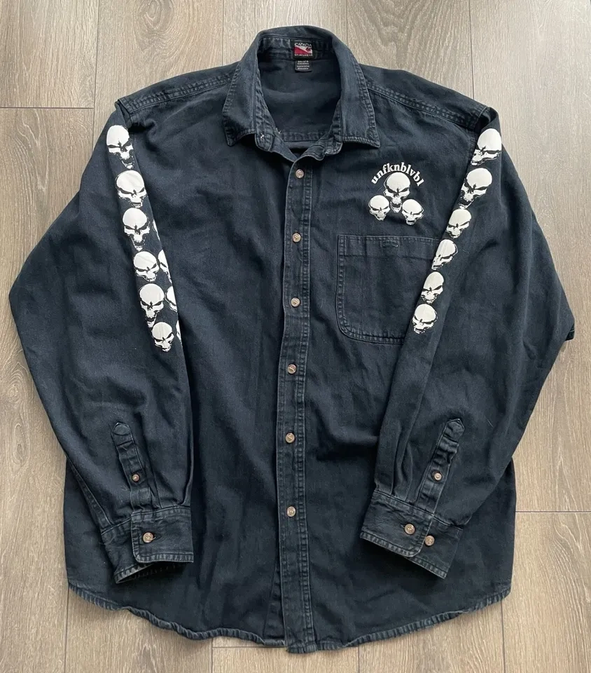 Vintage Unfknblvbl Skull Button Up Shirt Size 2XL - photo 2