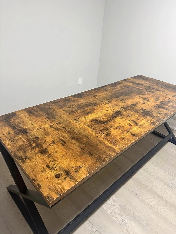 Rustic wood desk with black metal legs
