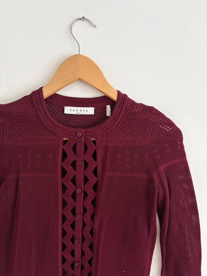Sandro Brady Burgundy Knit Mesh Cardigan Size S - photo 2
