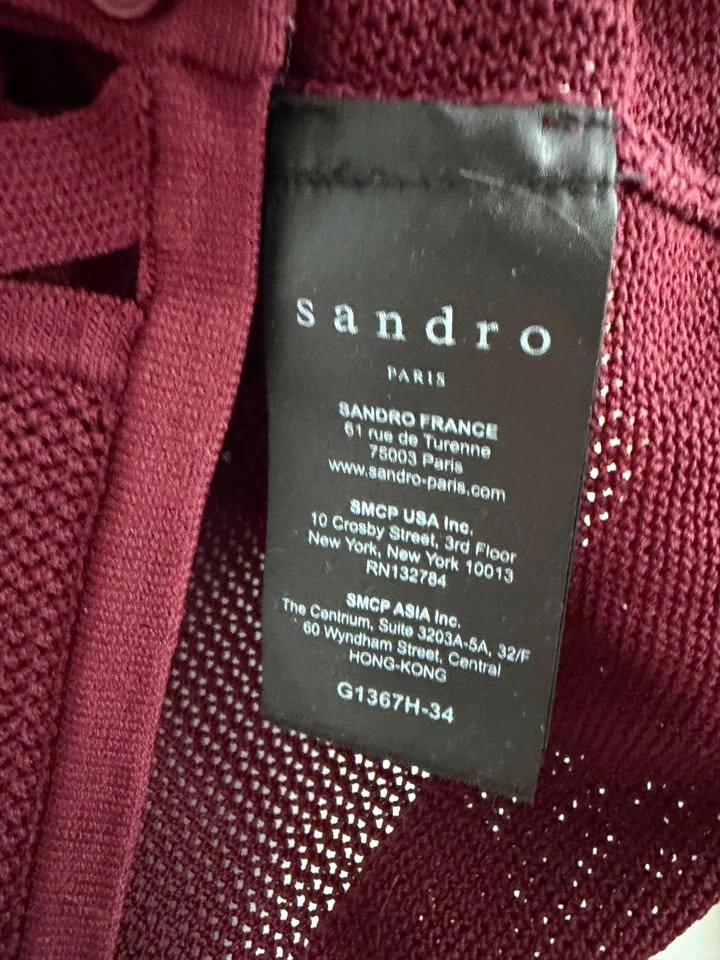 Sandro Brady Burgundy Knit Mesh Cardigan Size S - photo 4
