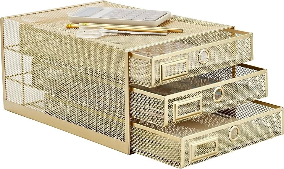 Desk Organizer Wire Mesh Sliding Drawers Paper Sorter